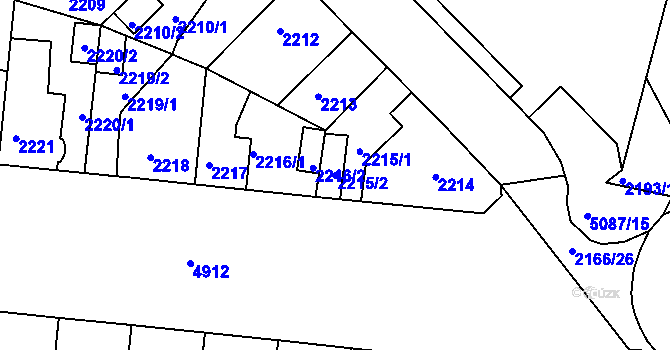 Parcela st. 2215/2 v KÚ Louny, Katastrální mapa