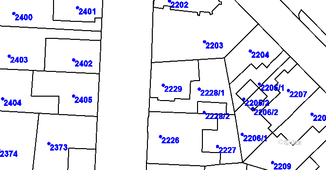 Parcela st. 2229 v KÚ Louny, Katastrální mapa
