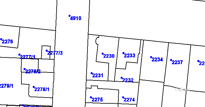 Parcela st. 2230 v KÚ Louny, Katastrální mapa