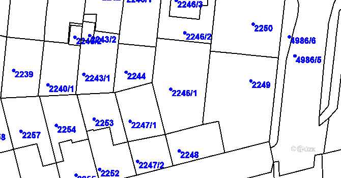 Parcela st. 2246/1 v KÚ Louny, Katastrální mapa