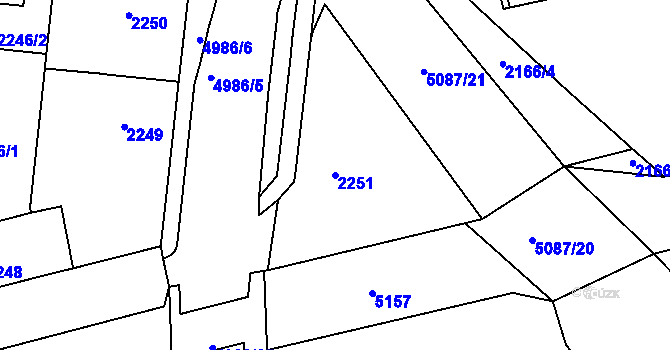 Parcela st. 2251 v KÚ Louny, Katastrální mapa
