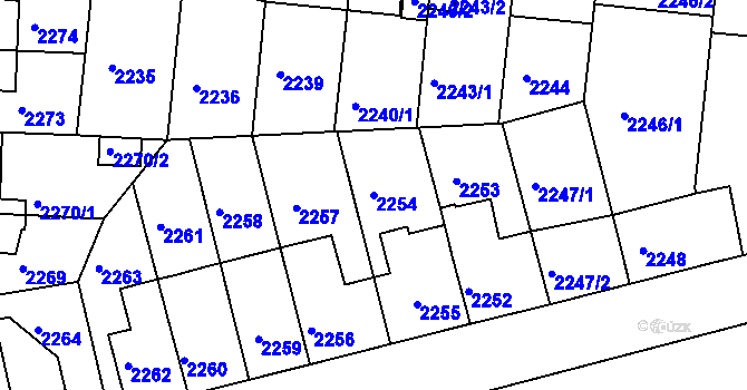 Parcela st. 2254 v KÚ Louny, Katastrální mapa