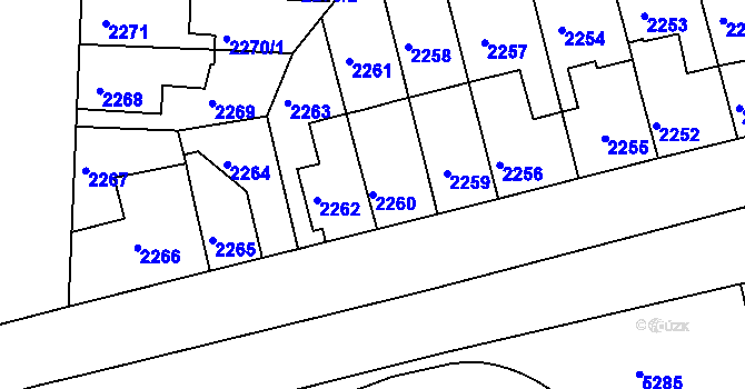 Parcela st. 2260 v KÚ Louny, Katastrální mapa