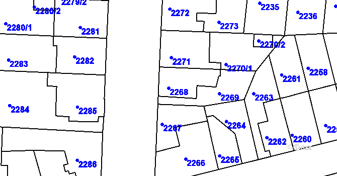 Parcela st. 2268 v KÚ Louny, Katastrální mapa