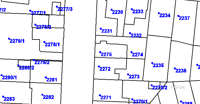 Parcela st. 2275 v KÚ Louny, Katastrální mapa