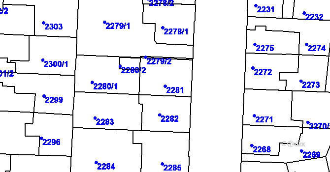 Parcela st. 2281 v KÚ Louny, Katastrální mapa