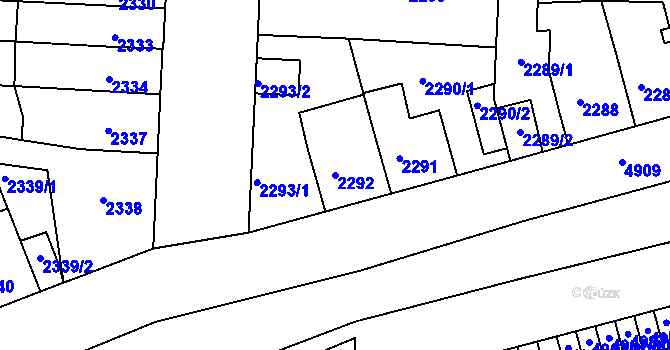 Parcela st. 2292 v KÚ Louny, Katastrální mapa