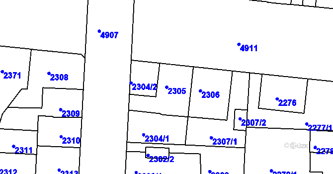 Parcela st. 2305 v KÚ Louny, Katastrální mapa