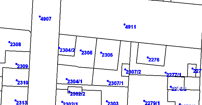 Parcela st. 2306 v KÚ Louny, Katastrální mapa