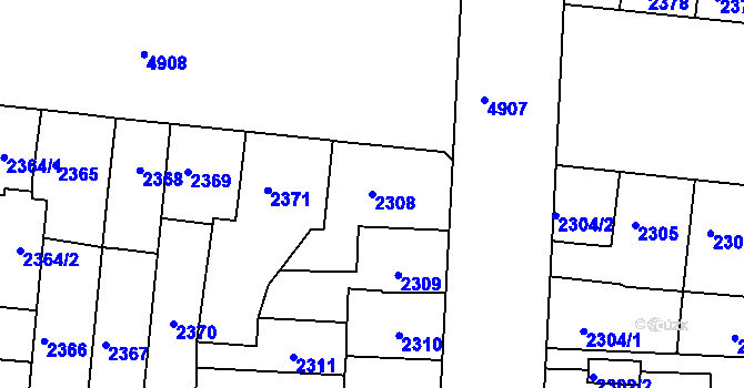 Parcela st. 2308 v KÚ Louny, Katastrální mapa