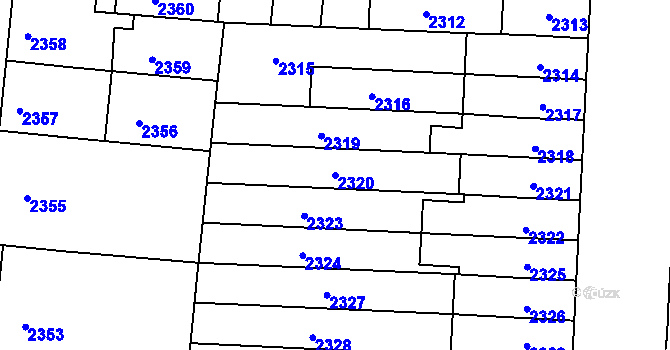 Parcela st. 2320 v KÚ Louny, Katastrální mapa