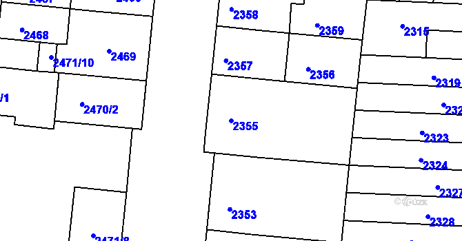 Parcela st. 2355 v KÚ Louny, Katastrální mapa