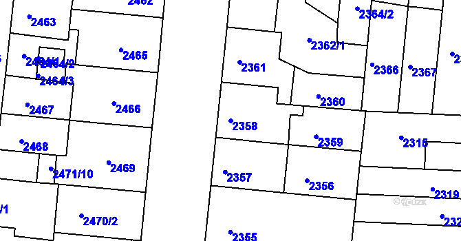 Parcela st. 2358 v KÚ Louny, Katastrální mapa