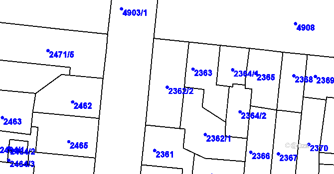 Parcela st. 2362/2 v KÚ Louny, Katastrální mapa