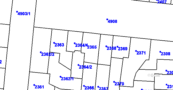 Parcela st. 2365 v KÚ Louny, Katastrální mapa