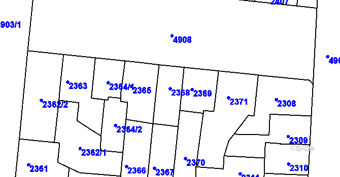 Parcela st. 2368 v KÚ Louny, Katastrální mapa