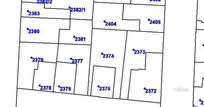 Parcela st. 2374 v KÚ Louny, Katastrální mapa