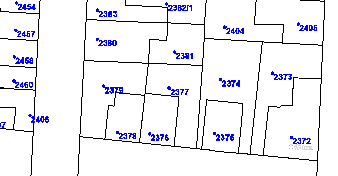 Parcela st. 2377 v KÚ Louny, Katastrální mapa