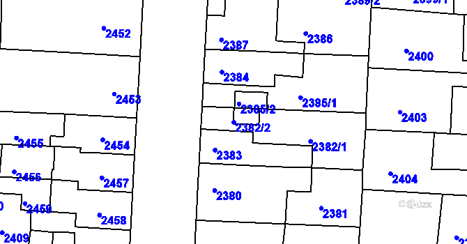Parcela st. 2382/2 v KÚ Louny, Katastrální mapa