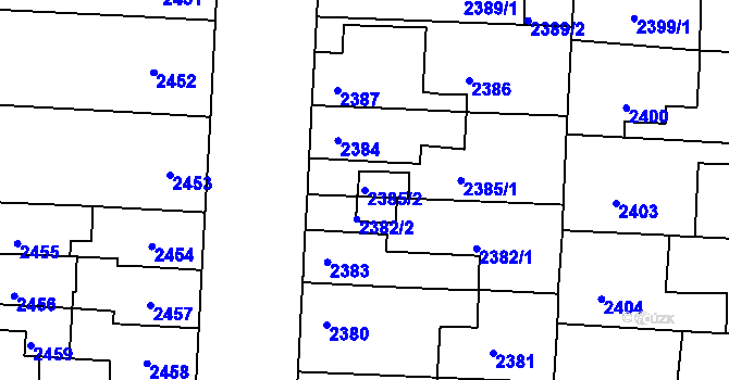 Parcela st. 2385/2 v KÚ Louny, Katastrální mapa