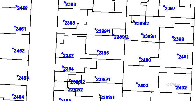 Parcela st. 2386 v KÚ Louny, Katastrální mapa