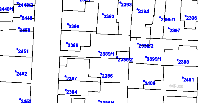 Parcela st. 2389/1 v KÚ Louny, Katastrální mapa