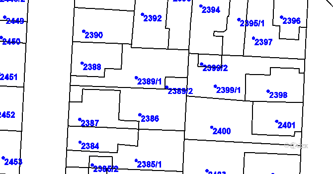 Parcela st. 2389/2 v KÚ Louny, Katastrální mapa
