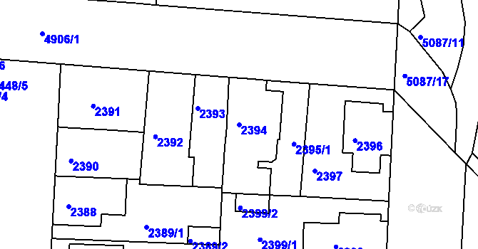 Parcela st. 2394 v KÚ Louny, Katastrální mapa