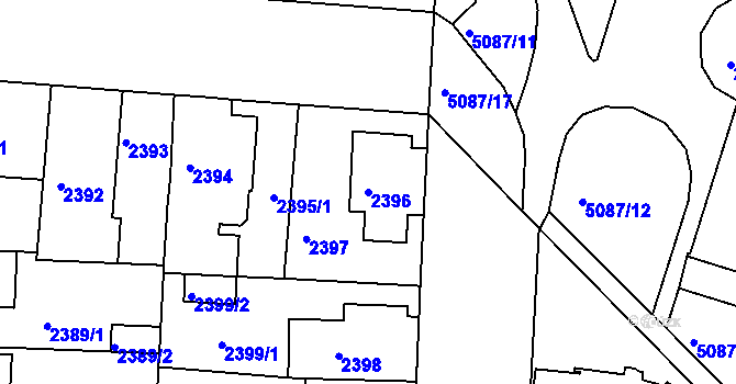 Parcela st. 2396 v KÚ Louny, Katastrální mapa