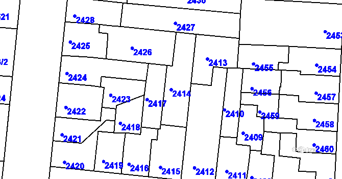 Parcela st. 2414 v KÚ Louny, Katastrální mapa