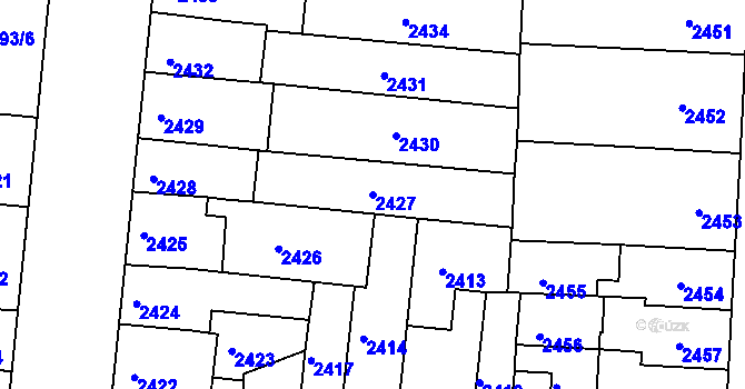 Parcela st. 2427 v KÚ Louny, Katastrální mapa