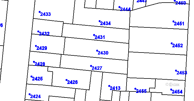 Parcela st. 2430 v KÚ Louny, Katastrální mapa