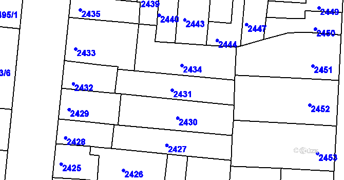 Parcela st. 2431 v KÚ Louny, Katastrální mapa