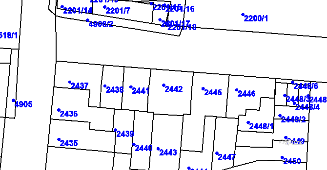 Parcela st. 2442 v KÚ Louny, Katastrální mapa