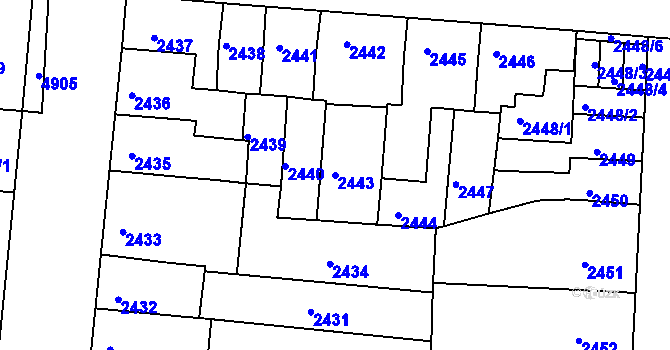 Parcela st. 2443 v KÚ Louny, Katastrální mapa