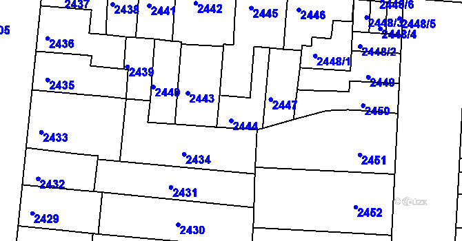 Parcela st. 2444 v KÚ Louny, Katastrální mapa