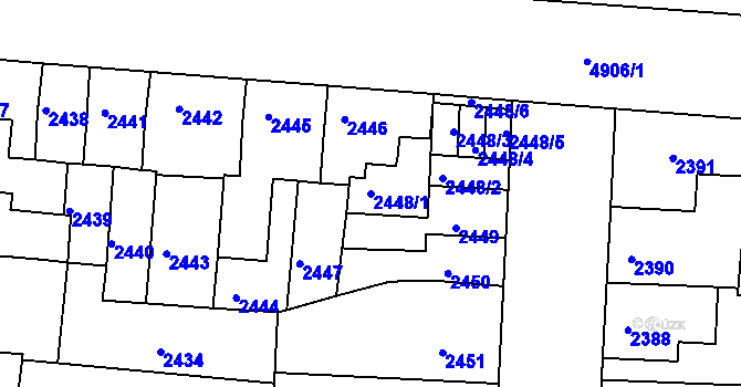 Parcela st. 2448/1 v KÚ Louny, Katastrální mapa