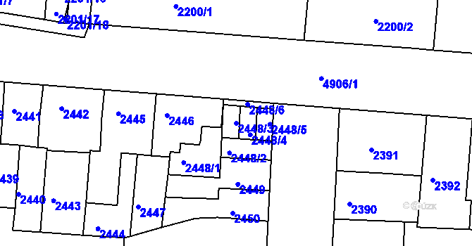 Parcela st. 2448/3 v KÚ Louny, Katastrální mapa