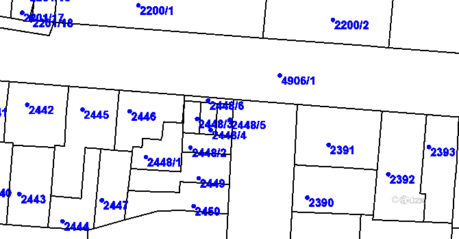 Parcela st. 2448/5 v KÚ Louny, Katastrální mapa