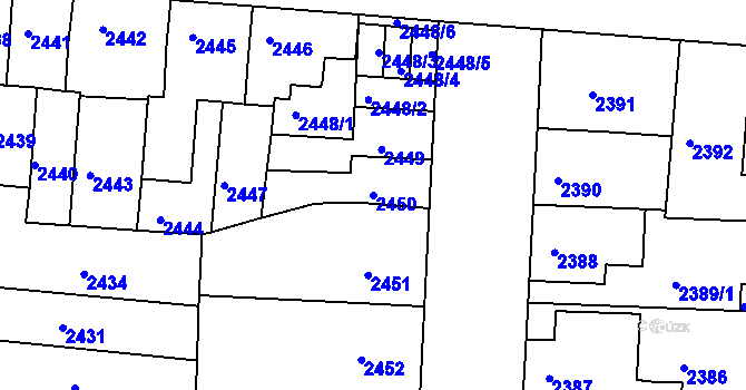 Parcela st. 2450 v KÚ Louny, Katastrální mapa