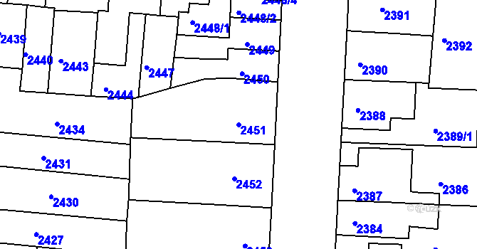 Parcela st. 2451 v KÚ Louny, Katastrální mapa