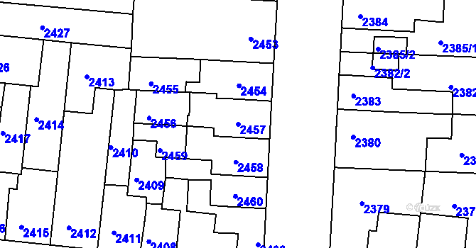 Parcela st. 2457 v KÚ Louny, Katastrální mapa