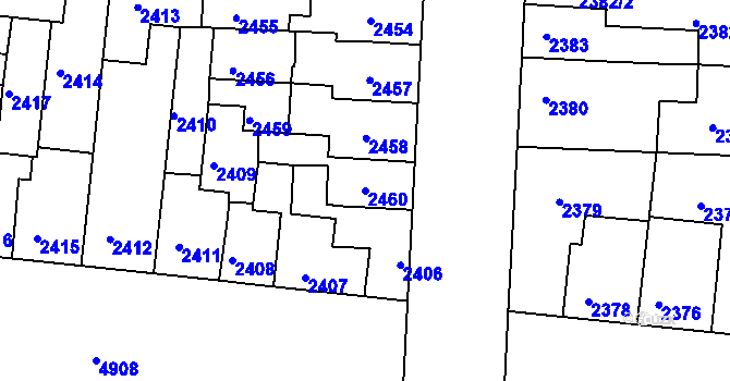 Parcela st. 2460 v KÚ Louny, Katastrální mapa