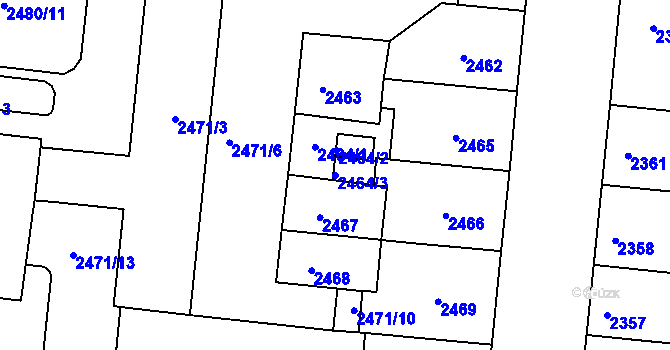 Parcela st. 2464/3 v KÚ Louny, Katastrální mapa