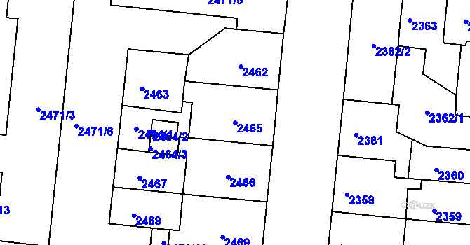 Parcela st. 2465 v KÚ Louny, Katastrální mapa