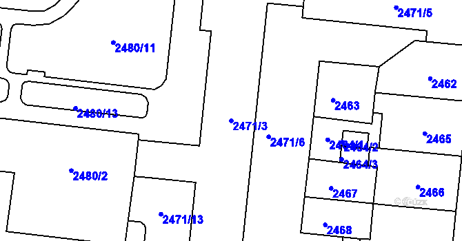 Parcela st. 2471/3 v KÚ Louny, Katastrální mapa