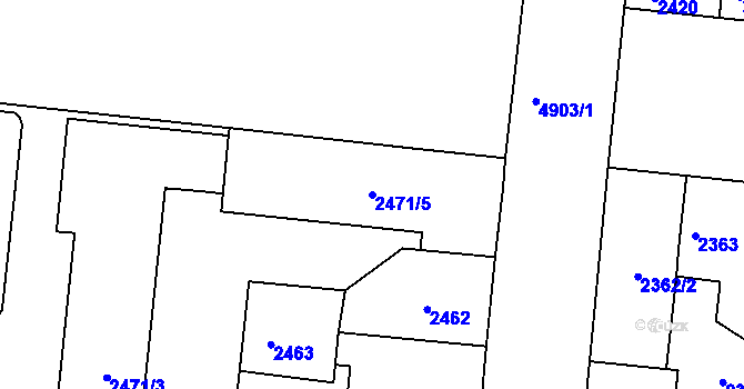 Parcela st. 2471/5 v KÚ Louny, Katastrální mapa