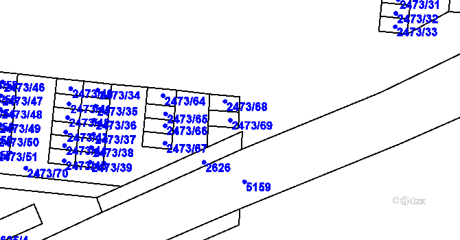 Parcela st. 2473/69 v KÚ Louny, Katastrální mapa