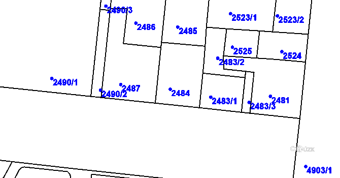 Parcela st. 2484 v KÚ Louny, Katastrální mapa