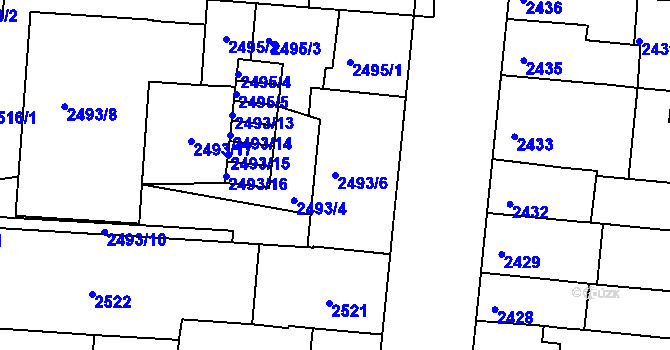 Parcela st. 2493/6 v KÚ Louny, Katastrální mapa